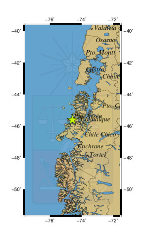 Sismo a 141 km al O de Puerto Aysén (PRELIMINAR)