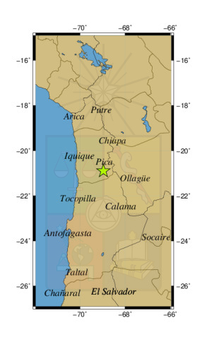 Sismo a 33 km al O de Mina Collahuasi