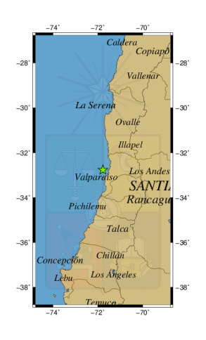 Sismo a 23 km al O de Quintero