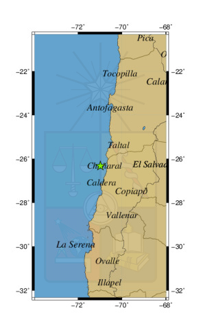Sismo a 36 km al O de Chañaral