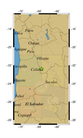 Sismo a 76 km al NE de San Pedro de Atacama