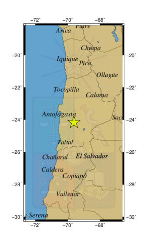 Sismo a 58 km al O de Mina La Escondida