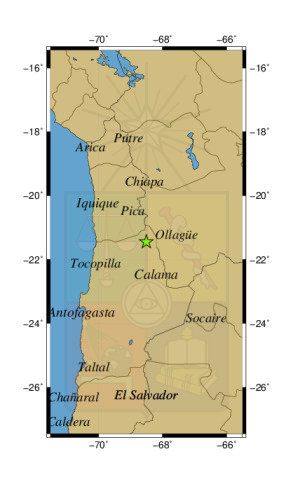 Sismo a 36 km al SO de Ollagüe