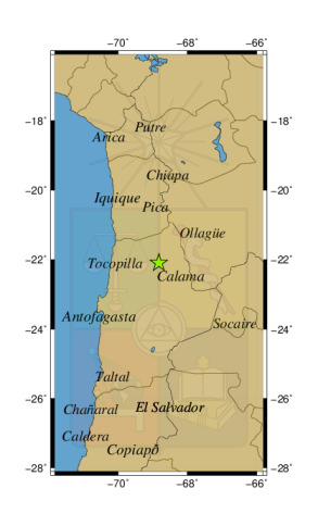 Sismo a 43 km al N de Calama