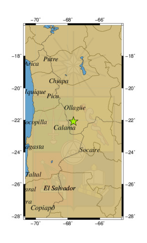 Sismo a 112 km al NE de San Pedro de Atacama