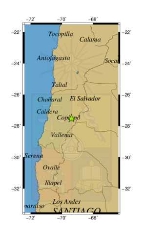 Sismo a 93 km al E de Copiapó