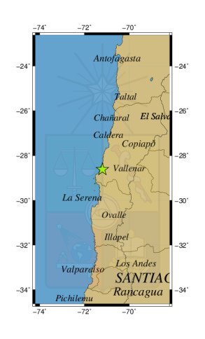 Sismo a 18 km al S de Huasco