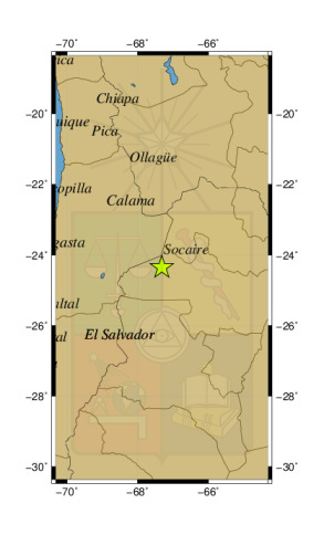 Sismo a 102 km al O de San Antonio de los Cobres