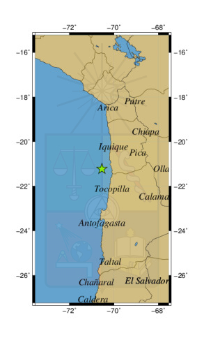 Sismo a 58 km al SO de Patache