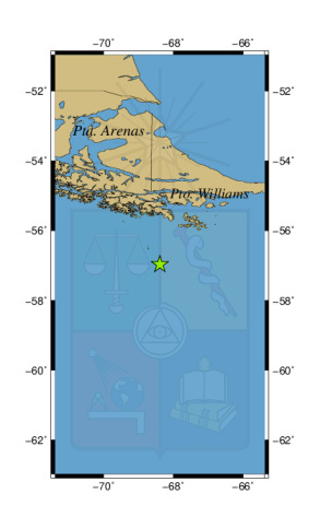 Sismo a 231 km al S de Puerto Williams