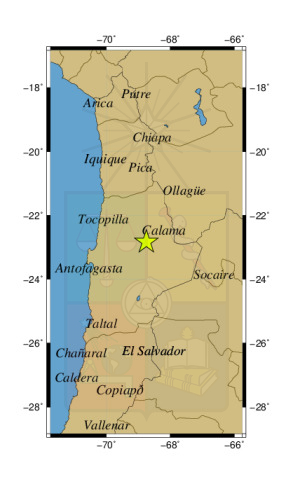 Sismo a 44 km al SE de Calama