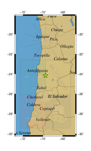 Sismo a 70 km al O de Mina La Escondida