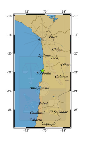 Sismo a 25 km al N de Tocopilla