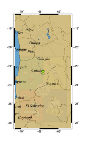 Sismo a 68 km al NE de San Pedro de Atacama
