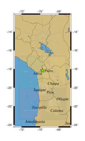 Sismo a 20 km al O de Putre