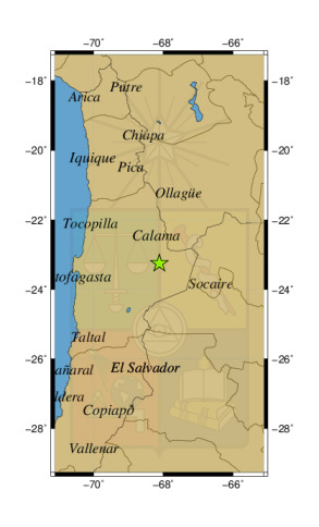 Sismo a 38 km al S de San Pedro de Atacama