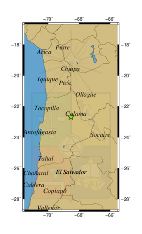 Sismo a 43 km al NO de San Pedro de Atacama