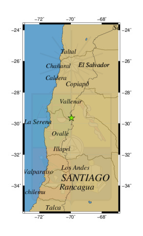 Sismo a 69 km al NE de Paihuano
