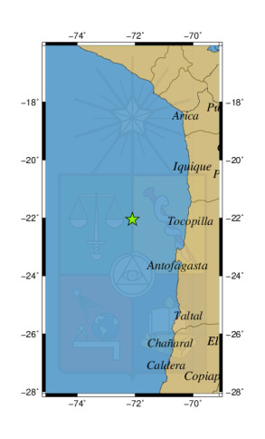 Sismo a 195 km al O de Tocopilla