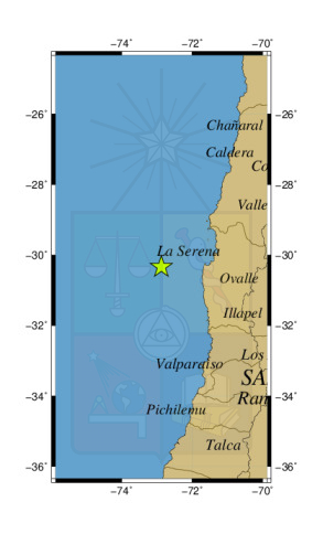 Sismo a 120 km al O de Parque Fray Jorge
