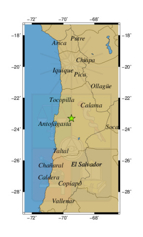 Sismo a 23 km al E de Baquedano