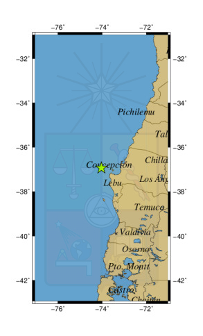 Sismo a 73 km al NO de Arauco