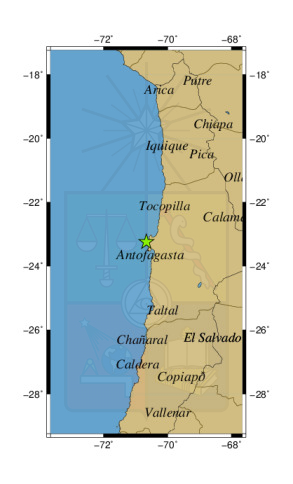 Sismo a 27 km al SO de Mejillones