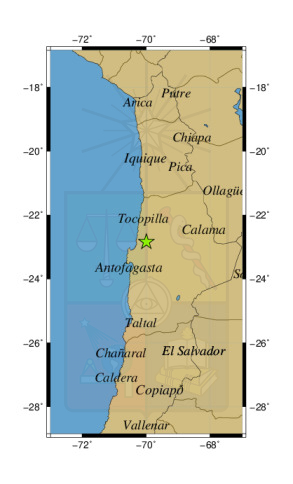 Sismo a 55 km al NE de Mejillones