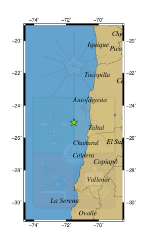 Sismo a 107 km al O de Paposo