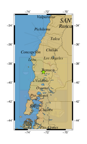 Sismo a 28 km al SE de Temuco