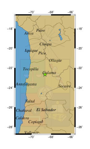 Sismo a 43 km al NO de San Pedro de Atacama