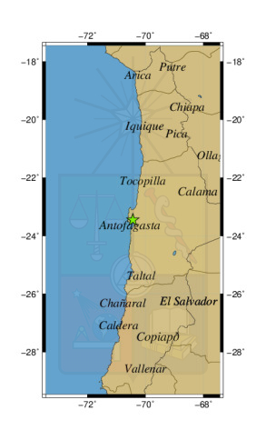 Sismo a 22 km al N de Antofagasta