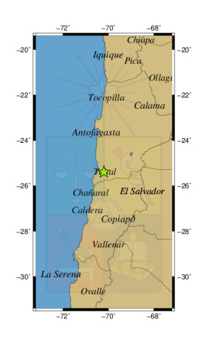 Sismo a 29 km al E de Taltal
