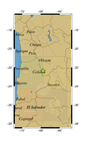 Sismo a 75 km al NE de San Pedro de Atacama