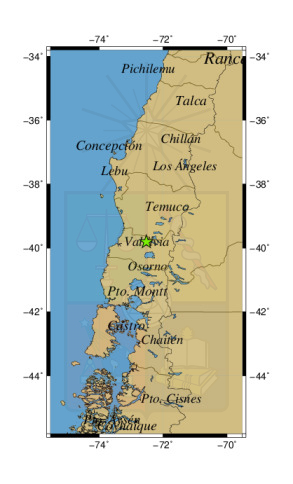 Sismo a 25 km al SO de Panguipulli