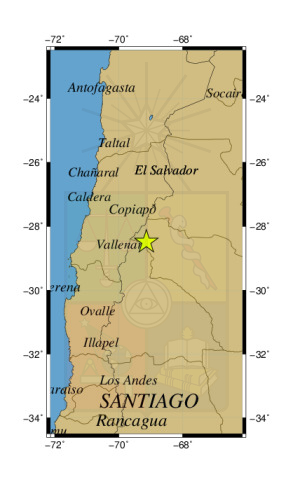 Sismo a 135 km al E de Alto del Carmen