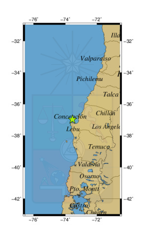 Sismo a 36 km al O de Coronel