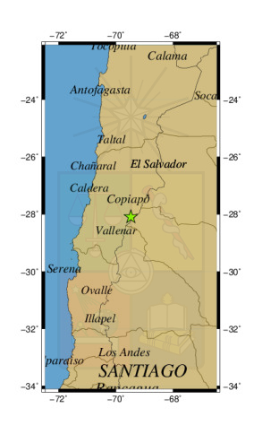 Sismo a 117 km al SE de Copiapó
