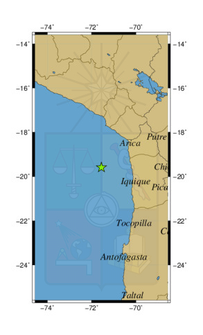 Sismo a 141 km al O de Pisagua