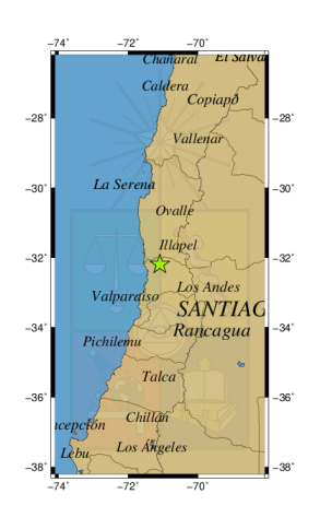 Sismo a 16 km al O de Petorca