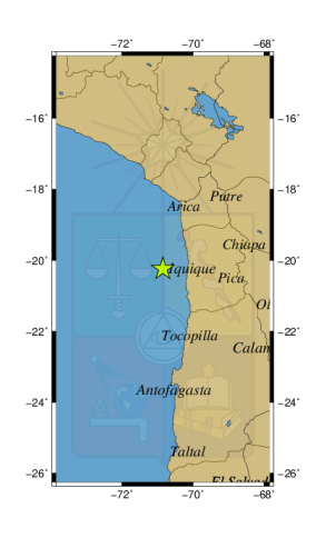 Sismo a 73 km al O de Iquique