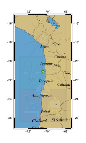 Sismo a 39 km al SO de Patache