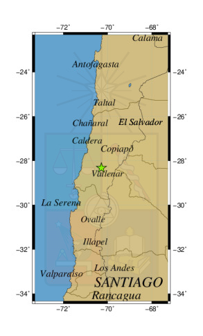 Sismo a 52 km al NE de Alto del Carmen