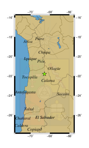 Sismo a 71 km al SO de Ollagüe